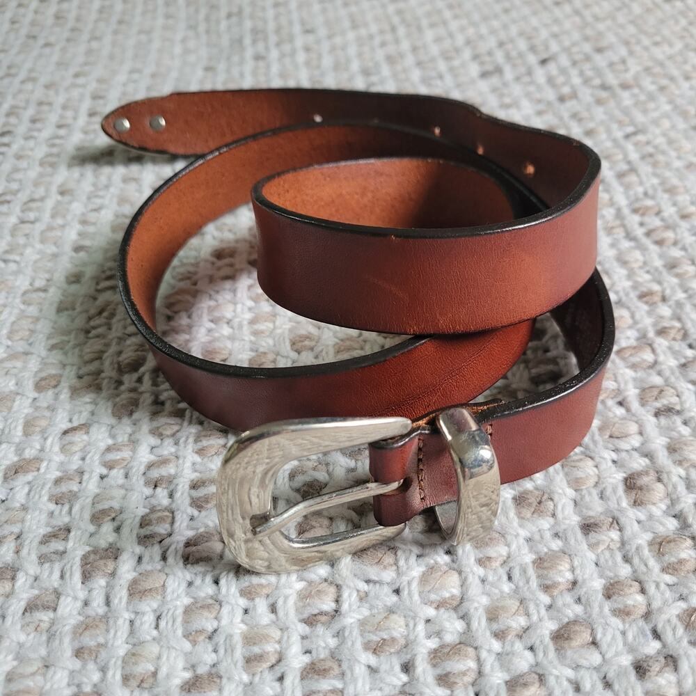 Merona Brown Belt Womens Medium Genuine Italian Leather Silver Buckle Boho